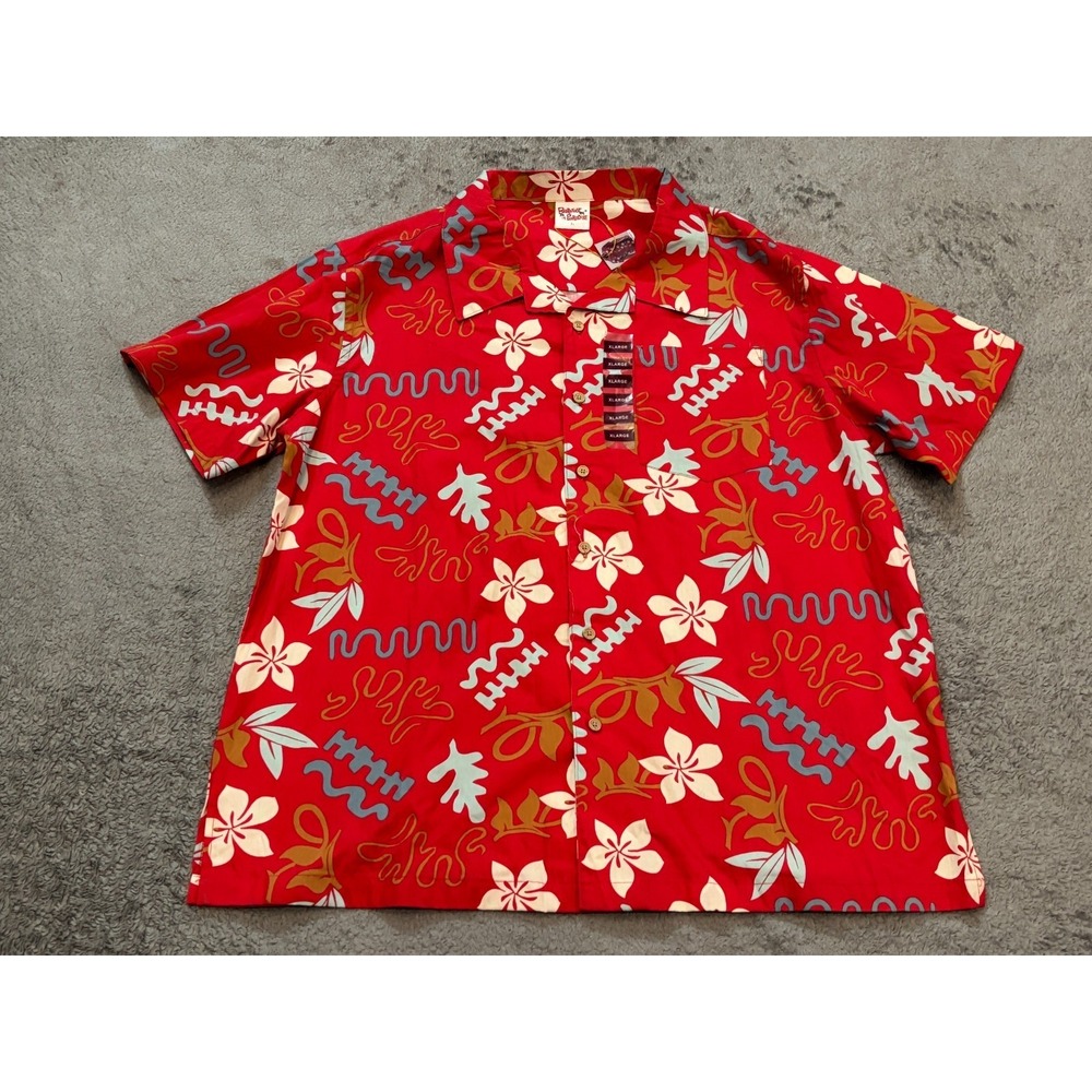 NWT Barefoot In Paradise Red Floral Print Hawaiian Shirt Men's XL Short Sleeve
